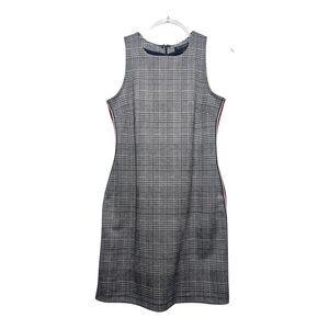 Banana Republic Sleeveless Sheath Dress in Navy Side Stripe Houndstooth Plaid